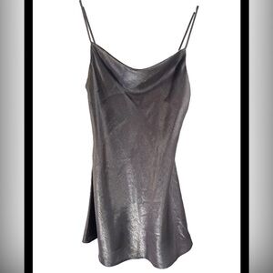 Boutique Metallic Slip Dress Mini Pewter Silver NYE Size Medium Adjustable Strap